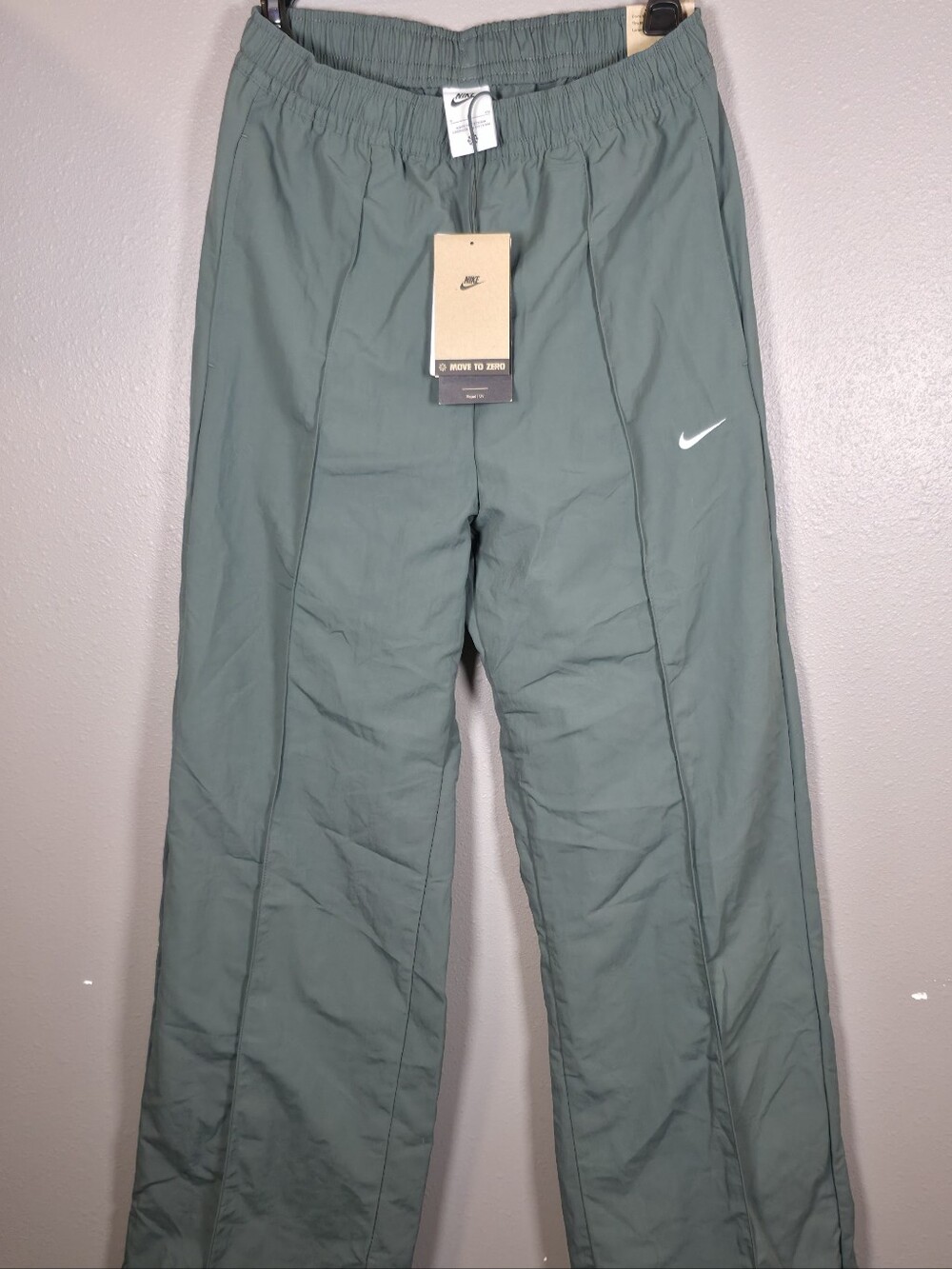 Nike Wide Leg Jumpsuit Pants in Olive Green with White Swoosh